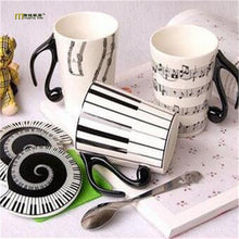 Load image into Gallery viewer, Staff Notes Piano Keyboard Ceramic Mug Coffee Caneca with Cover