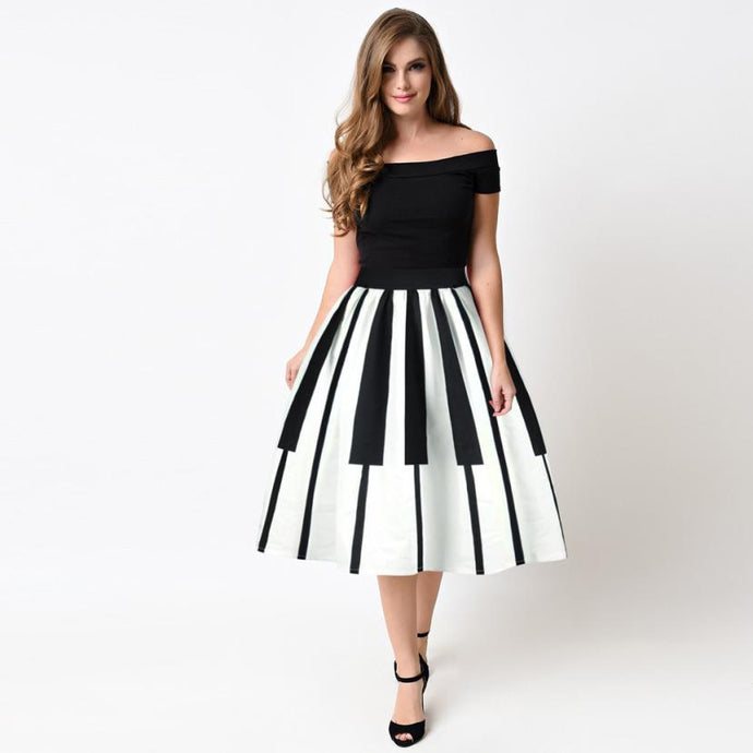 Piano Keys High Waist Pleated Skirt