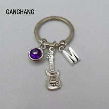 Load image into Gallery viewer, Personalized Guitar Lucky Stone Letter keychain
