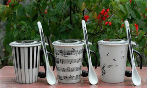 Staff Notes Piano Keyboard Ceramic  Mug Coffee Caneca with Cover